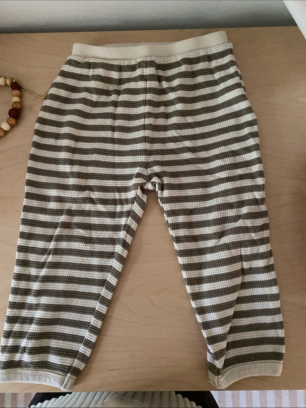 Quincy Mae Olive and Cream Striped Thermal Pajama Bottoms
